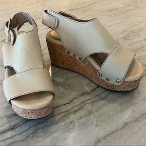 Bussola Mansfield Maggie Leather Cork Platform Open Toe Wedges EU 38 /US 7-7.5